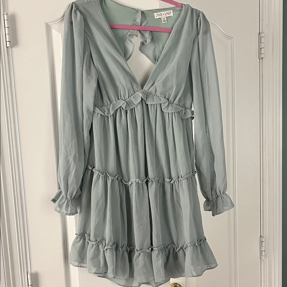 Light Sage Ruffle Tiered Mini Dress